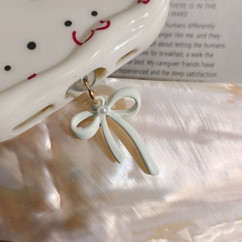 Girlish Cream Color Pearl Bowknot Pendant Accessory Phone Dust Plug_voghion.com