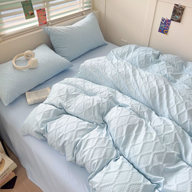 Set di biancheria da letto in jacquard con motivo a rombi in tessuto – Morbido cotone lavato, traspirante e delicato sulla pelle, resistente tessuto a maglia (3/4 pezzi, stile gonna da letto)_voghion.com