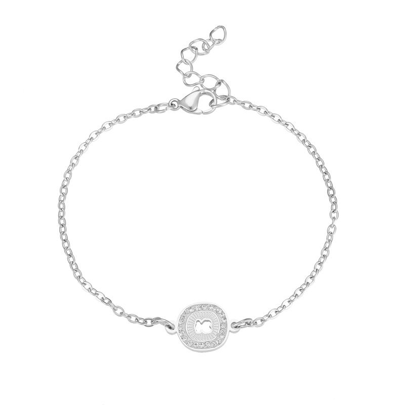 Bracciale in acciaio inossidabile 304 con orso e diamanti, semplice braccialetto ovale con diamanti da donna_voghion.com