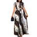Women's Short-sleeved Printed Pleated Straps Long Skirt Plus Size_voghion.com