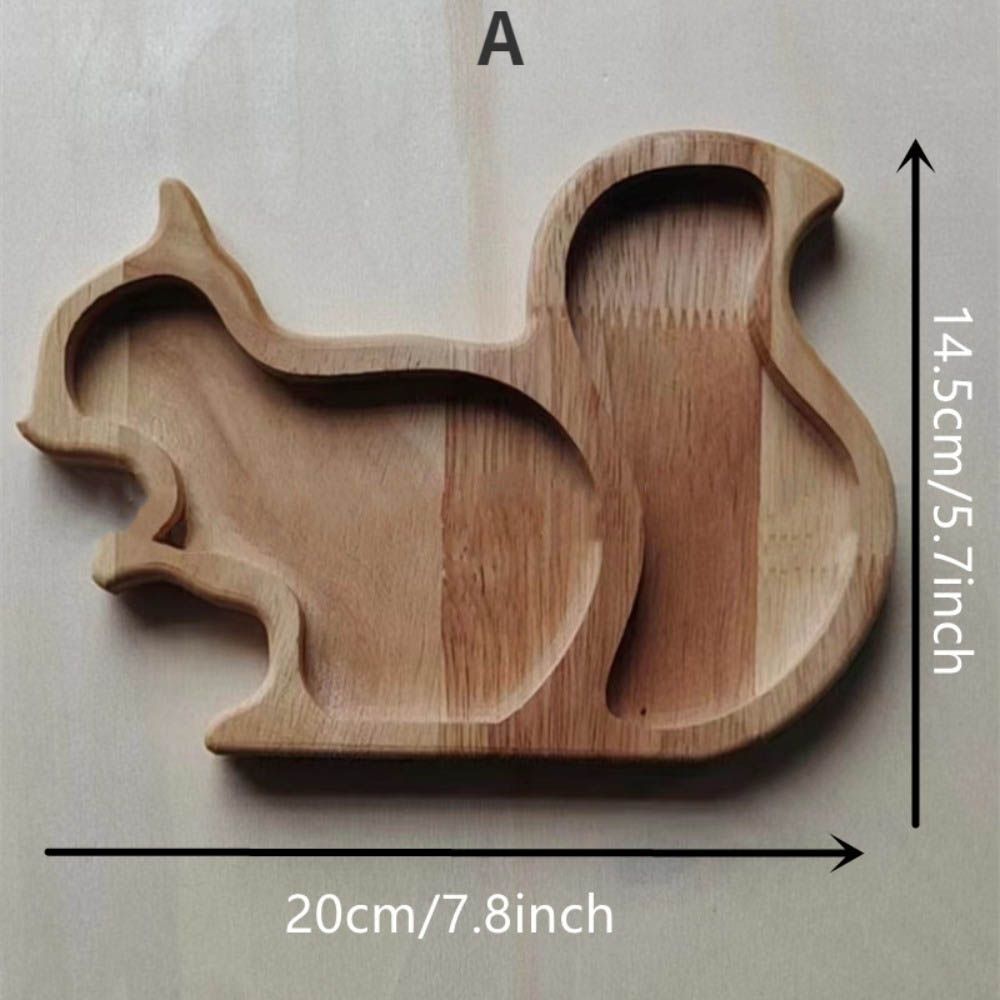 Portable Snack Plate Space-saving Storing Squirrel Wooden Snack Tray Pear Apple Fruit Tray Nut Container Tableware Accessories_voghion.com