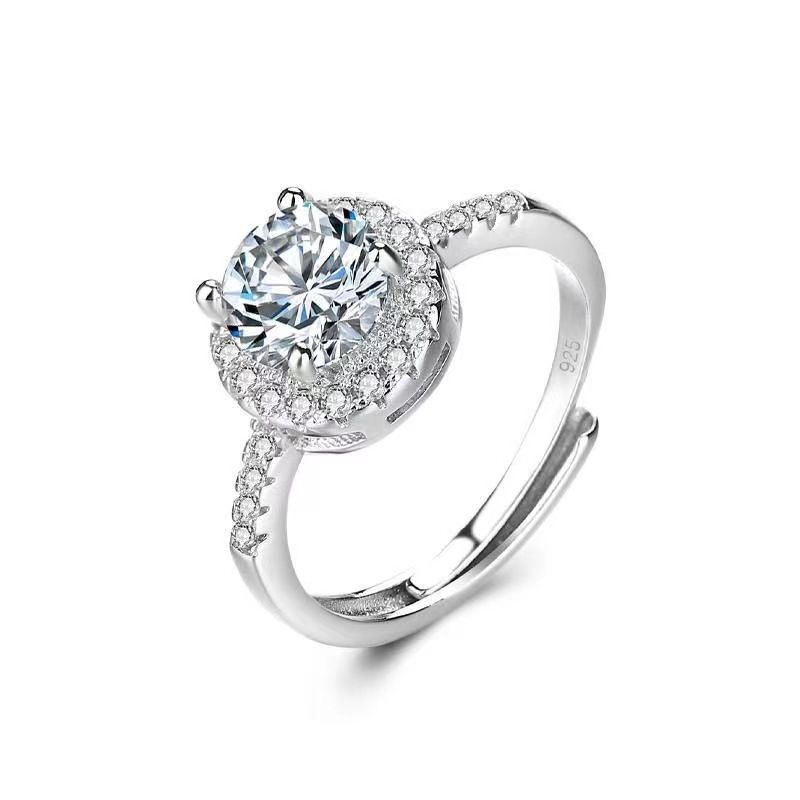 S Pure Silver Moissanite For Women Geometric Square Surround Diamond Hollow Inlay Design Sparkling Proposal Ring_voghion.com