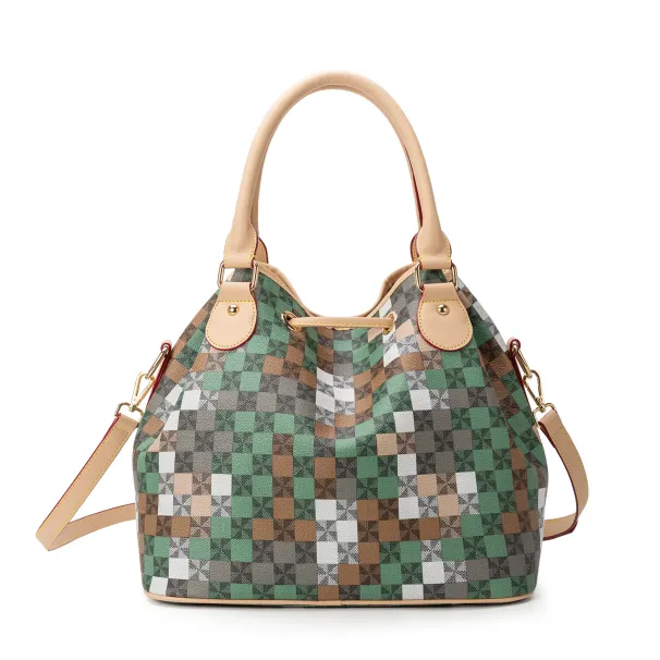 Borsa firmata con spedizione gratuita, borsa tote a quadri con chiusura a coulisse e tracolla staccabile_voghion.com