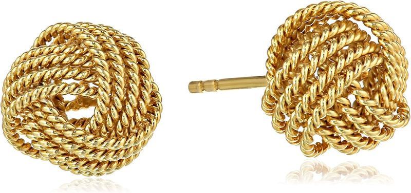 Orecchini a bottone Essentials con nodo d'amore intrecciato in argento sterling placcato oro giallo_voghion.com