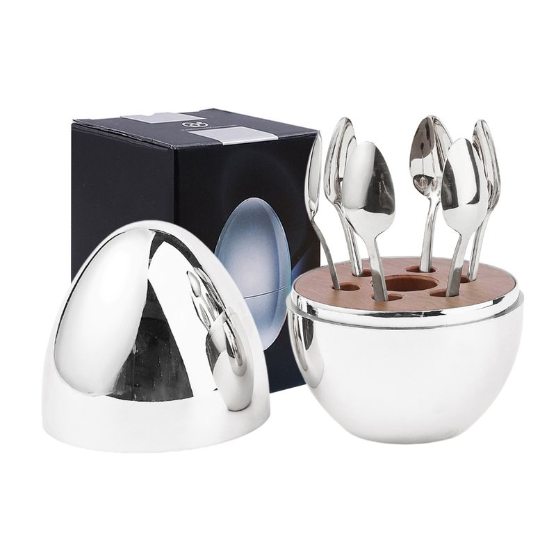 greenhome 1 Set Spoon Set Light Luxury Stainless Steel Egg Shaped Spoon Tableware Rack Kit Home Supplies_voghion.com