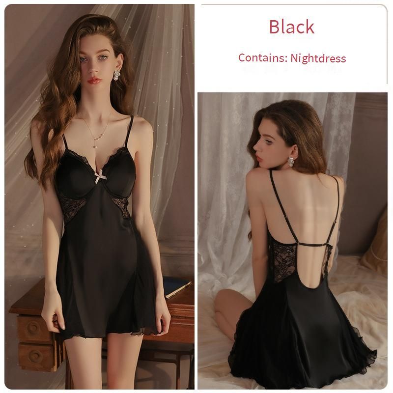 Lingerie féminine Pamas Sexy froncée poitrine rembourrée dos nu fronde nuisette dames grande taille costume_voghion.com