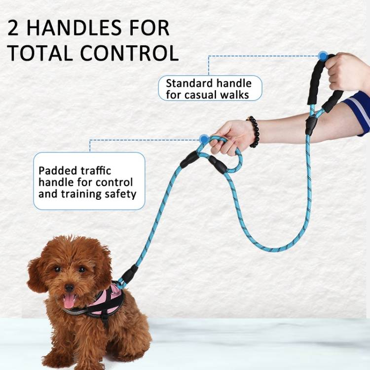Double Handle Dog Leash Nylon Reflective Rope For Control Safety Training_voghion.com