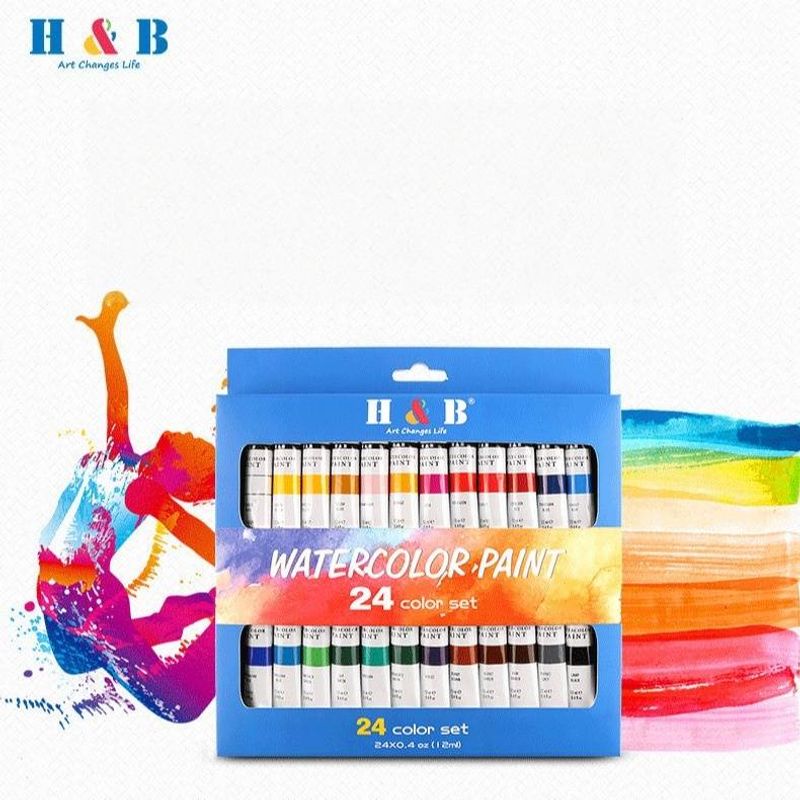 H&B 24-Piece Watercolor Paint Set For Beginners - Portable Aluminum Tube Watercolor Painting Kit With 24 Vibrant Colors, Ideal For Artists & Students_voghion.com