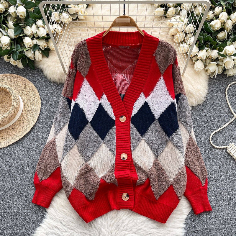 Koreanische Version des Celebrity Printed Strickpullover Damen Winter Mittellang Loose Cover Meat Queen Lazy Loose Feeling Top Trend_voghion.com