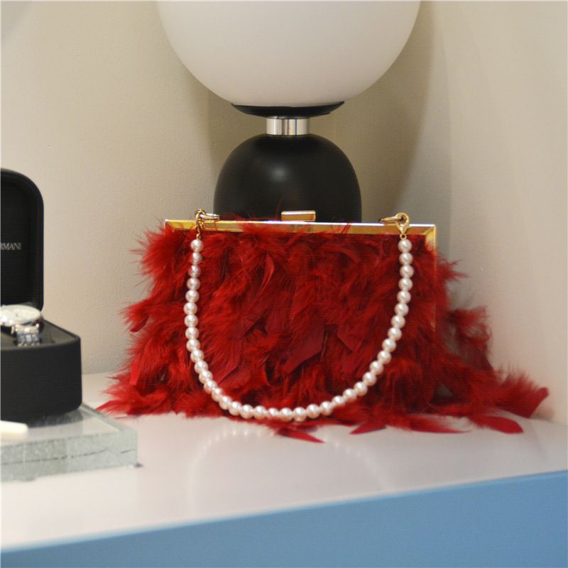 borse a tracolla invernali in piuma di tacchino per donna borsa da sera con tracolla a catena in perle e piume di struzzo_voghion.com