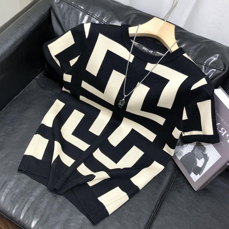 Men's Clothing Light Mature Style Men's Short Sleeved Summer Personality Color Matching T Shirt Men Ins Trendy All Match Half Sleeved Sweater Men_voghion.com