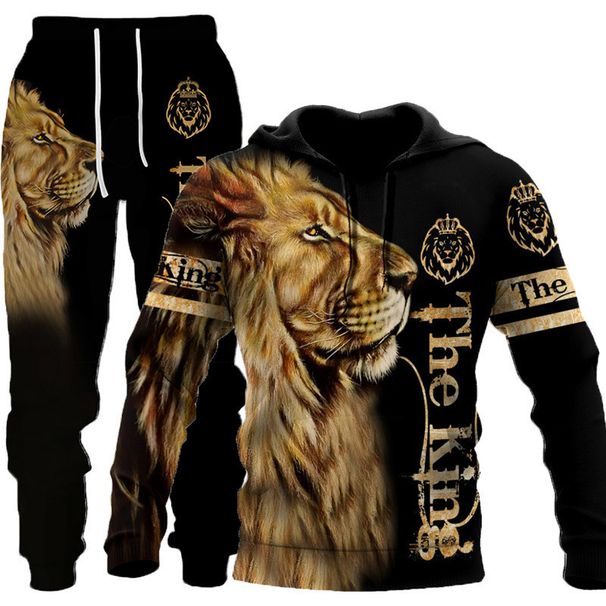 Lion Tiger 3D Digital Print Hooded Sweatshirt Spring Autumn Men's Hooded Set_voghion.com