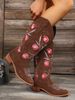 Women's shoes Spot large size mid-length knight boots women's models embroidered western cowboy boots_voghion.com