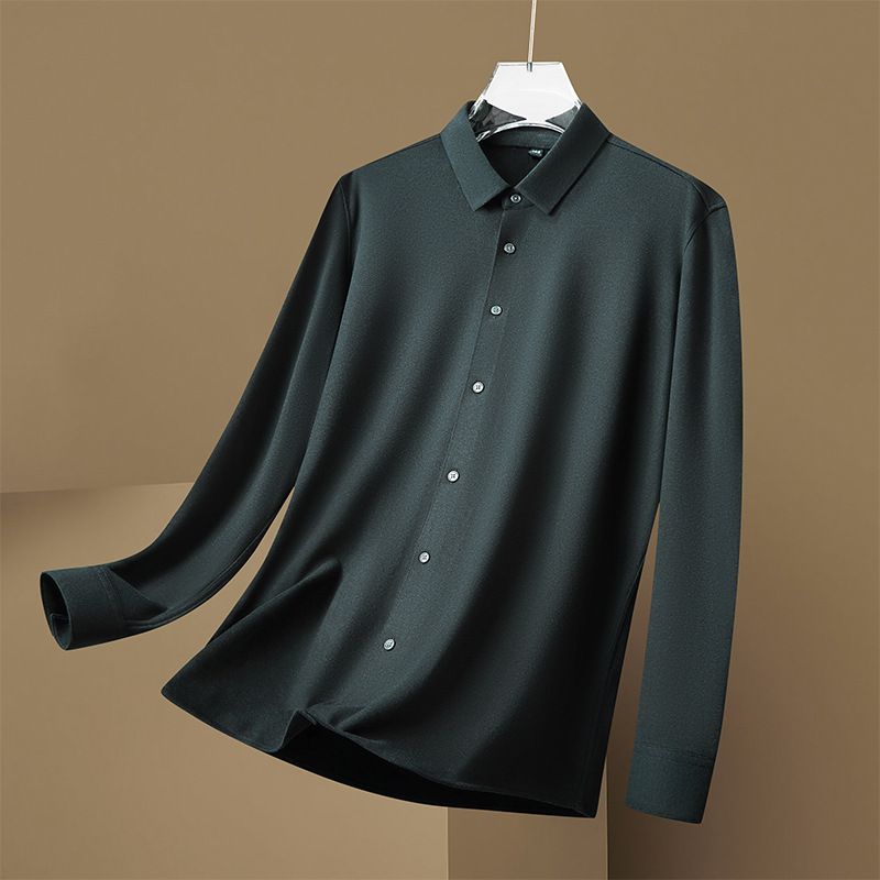 Abbigliamento da uomo taglie forti, camicia a maniche lunghe senza cuciture, camicia casual da uomo taglie forti, camicia elasticizzata con motivo a sabbia, da uomo_voghion.com