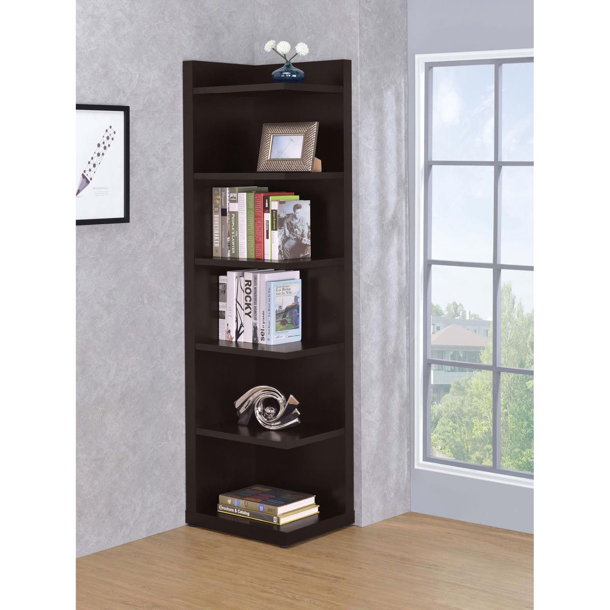 Cappuccino 6-tier Corner Bookcase_voghion.com