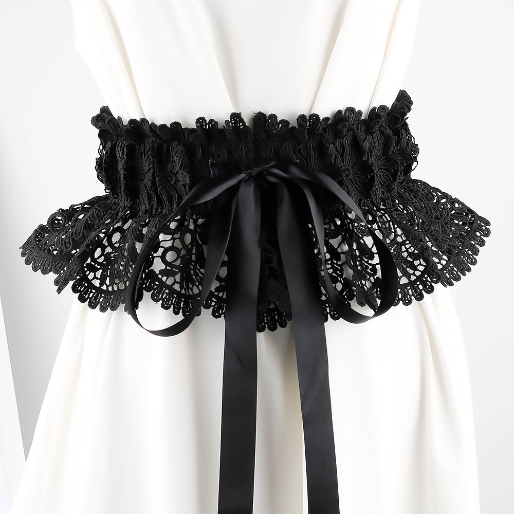 Textured For Women Lace Wide Belt Elastic Waist Cincher Versatile Outerwear Decorative Dress With A Sense Of Design_voghion.com