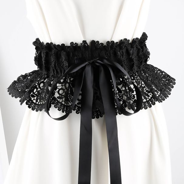 Textured For Women Lace Wide Belt Elastic Waist Cincher Versatile Outerwear Decorative Dress With A Sense Of Design_voghion.com