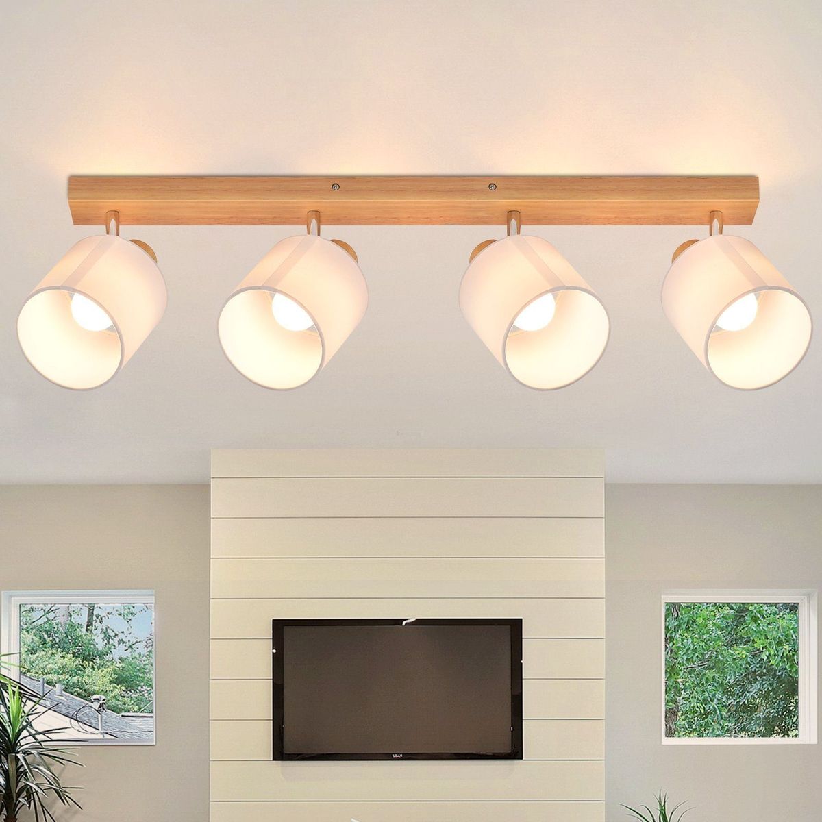 Glitzerlife Deckenleuchte 4 Flammig Deckenstrahler Holz - Moderne Deckenlampe 350° Verstellbarer Wandstrahler E14 MAX.25W Lampe Für Wohnzimmer Schlafzimmer Küche_voghion.com