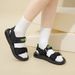 Summer Internet Celebrity New Trend Thick Sole Double Strip Beach Couple Velcro Casual Sandals For Women_voghion.com