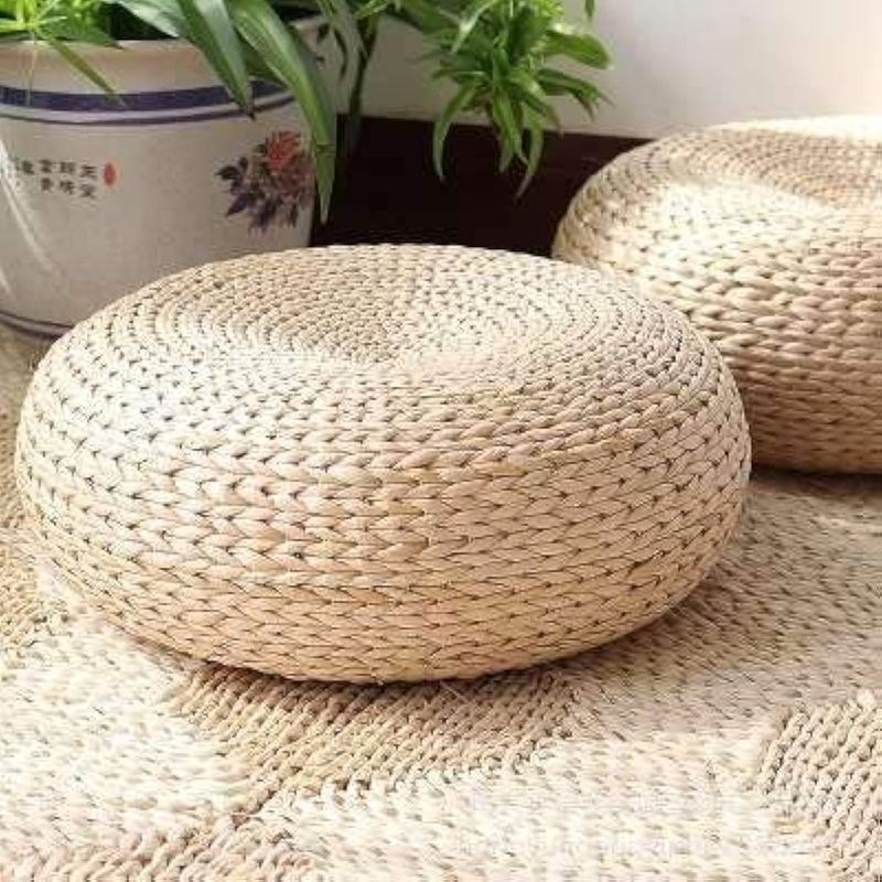 Almofada de assento plana de palha Wannilen, pufe de chão feito à mão, pufe otomano para meditação, zen, prática de ioga ou Buda (19,7" de diâmetro x 6,7" de altura)_voghion.com