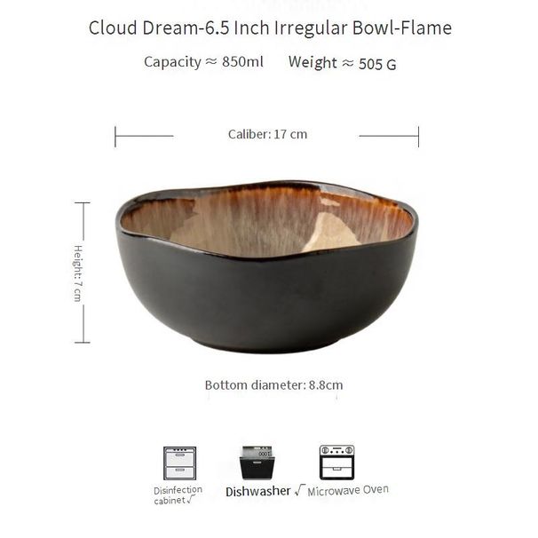 Yunmeng Kiln Changed 6.5 Inch Special Shaped Noodle Bowl Ceramic Fruit Bowl High End Restaurant Special Tableware_voghion.com