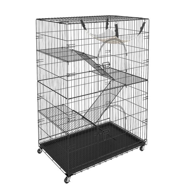 VEVOR Catio, 4-Tier Large Cat Cages Indoor, Detachable Metal Playpen Enclosure with 360° Rotating Casters, with 3 Ladders and a Hammock for 1-3 Cats, _voghion.com