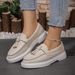 Round Toe Thick Sole Solid Color Casual Shoes Tassel New Style Shallow Mouth Elegant European And American Slip-On_voghion.com
