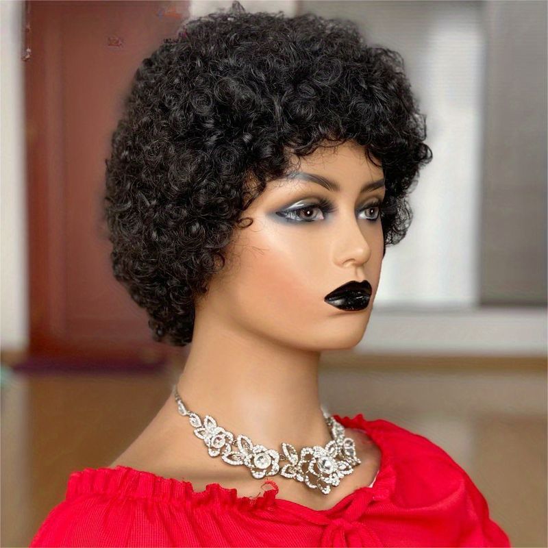 Menneskehår Kort Pixie Cut Parykker Kort Krøllet Bølget Hår Parykker For Kvinner Glueless Krøllet Menneskehår Parykker 6 Tommer_voghion.com