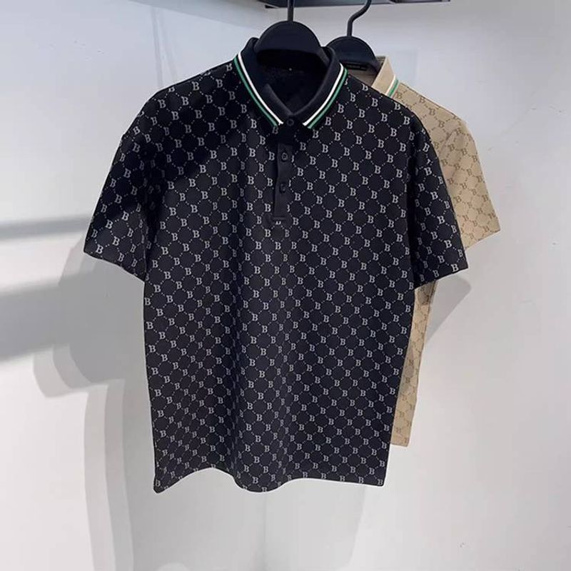 Polo a maniche corte da uomo, maglietta casual alla moda con stampa di lettere a quadri a righe_voghion.com