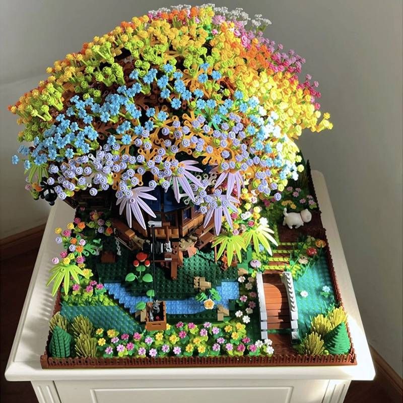 Rainbow Tree House Building Blocks New Toys Ambient Light + Acrylic Board Girls And Boy Assembling Lego Toys Christmas Gifts - Holiday Gift Selection_voghion.com