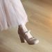 Nude French Mary Jane Shoes With Block Heels, Women's 2025 New Fall Styles, Skirt-Friendly, Bow Embellished, Open-Toe Flats_voghion.com