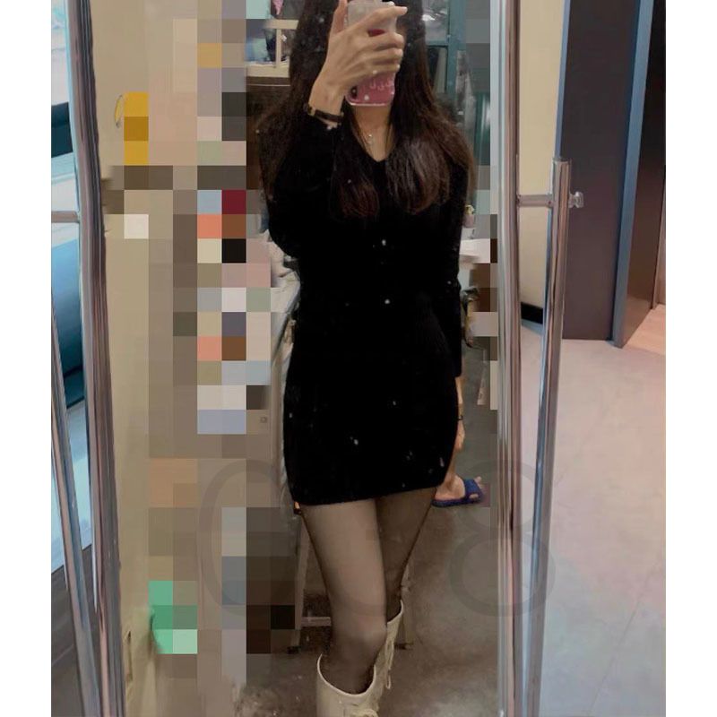 Vestito coreano in maglia aderente con scollo a V e base, strato interno da donna, maglione, pantaloncino attillato, autunno e inverno_voghion.com