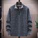 2023 new pullover sweatshirt knitted cardigan outer wear plus velvet thickened stand collar sweater jacket for young and middle-aged men_voghion.com