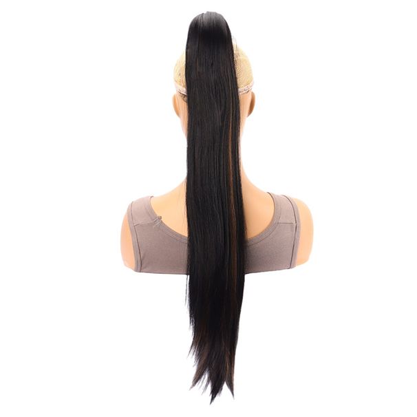 Parrucca sintetica con clip, coda di cavallo, per donna, con grande clip, capelli lunghi e lisci, in misto seta, coda di cavallo finta_voghion.com