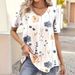 Camiseta impressa em 3D para o verão casual manga três quartos decote em V top feminino de manga curta_voghion.com