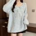 Super Beautiful Three-Dimensional Flower V-Neck Sweater Women's Autumn And Winter Large Size Plump Girls Mid-Length Swea_voghion.com