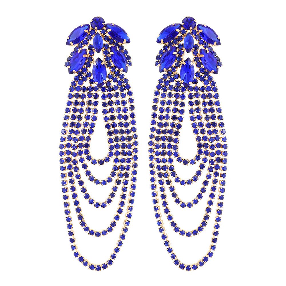 Pendientes de borla de cadena larga con flor de diamante de alta gama exagerados para mujer, pendientes de pasarela de noche retro_voghion.com