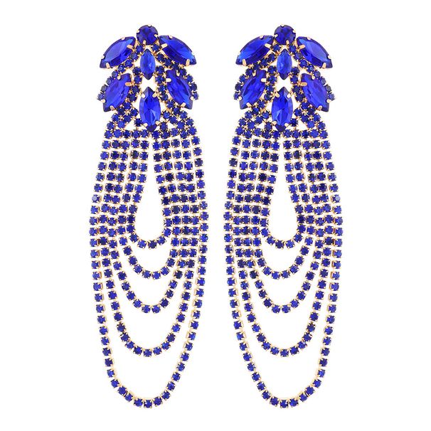 Pendientes de borla de cadena larga con flor de diamante de alta gama exagerados para mujer, pendientes de pasarela de noche retro_voghion.com