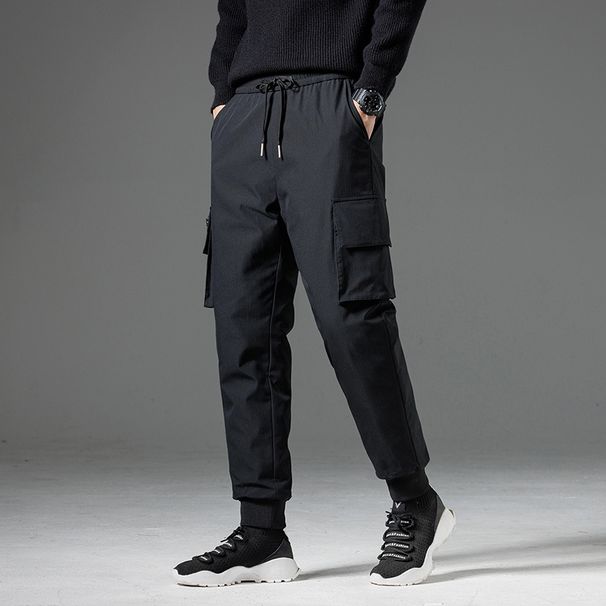 Pantalon de travail thermique pour homme avec cordon de serrage – 90 % duvet de canard blanc isolé, pantalon d'hiver épais, coupe slim décontractée (noir)_voghion.com