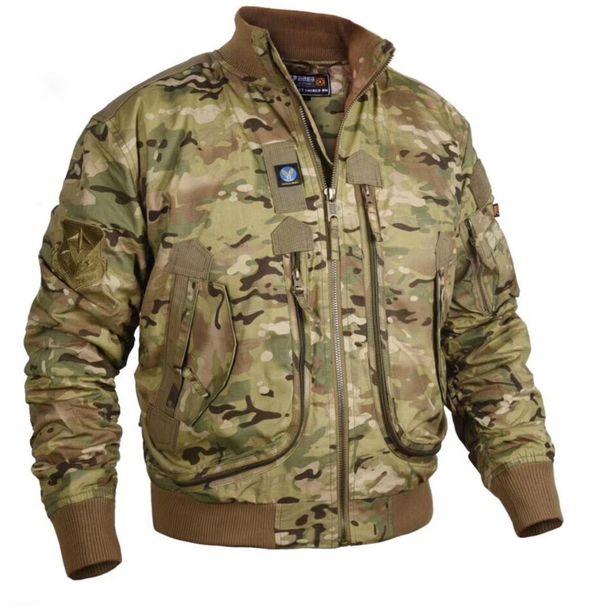 Fliegerjacke mit Baseballkragen für Herren, taktische Bomberjacke – leicht, wasser- und winddicht – Camouflage, Khaki, Schwarz, Armeegrün_voghion.com