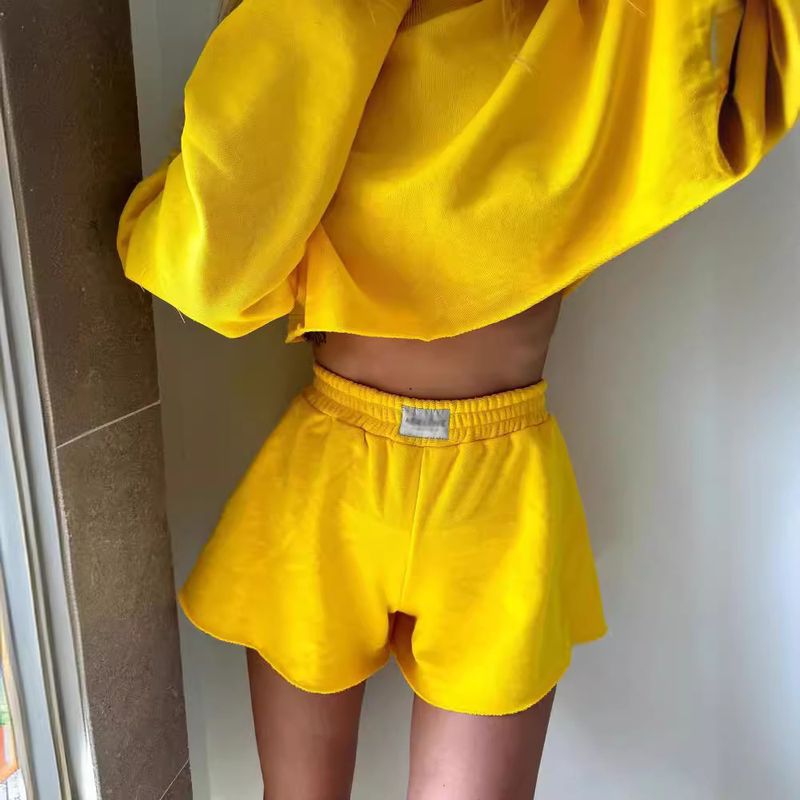 Damenbekleidung Herbst Neue Damen Strick Langarm Pullover Shorts Anzug Jogging Sportanzug Zweiteilig_voghion.com