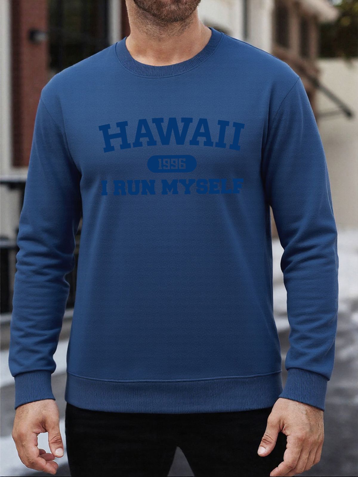 Felpa da uomo con stampa Hawaii I Run Myself, in pile, casual, oversize, con scollo rotondo, abbigliamento autunnale, hip hop, tuta_voghion.com