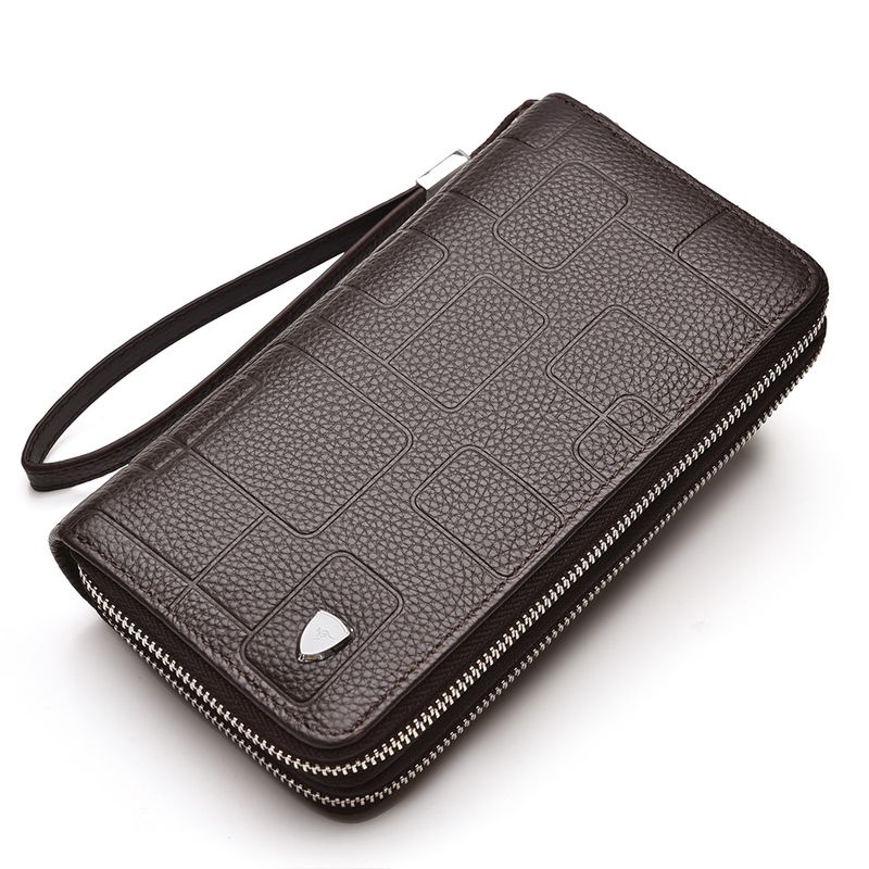 Genuine Leather Men's Handbag - Large Capacity Long Wallet With Double Zipper, Business & Casual Phone Holder Clutch Stylish Cowhide Purse​_voghion.com