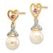 14k 7-8mm FWC Pearl Created Ruby Diamond Heart Dangle Earrings_voghion.com