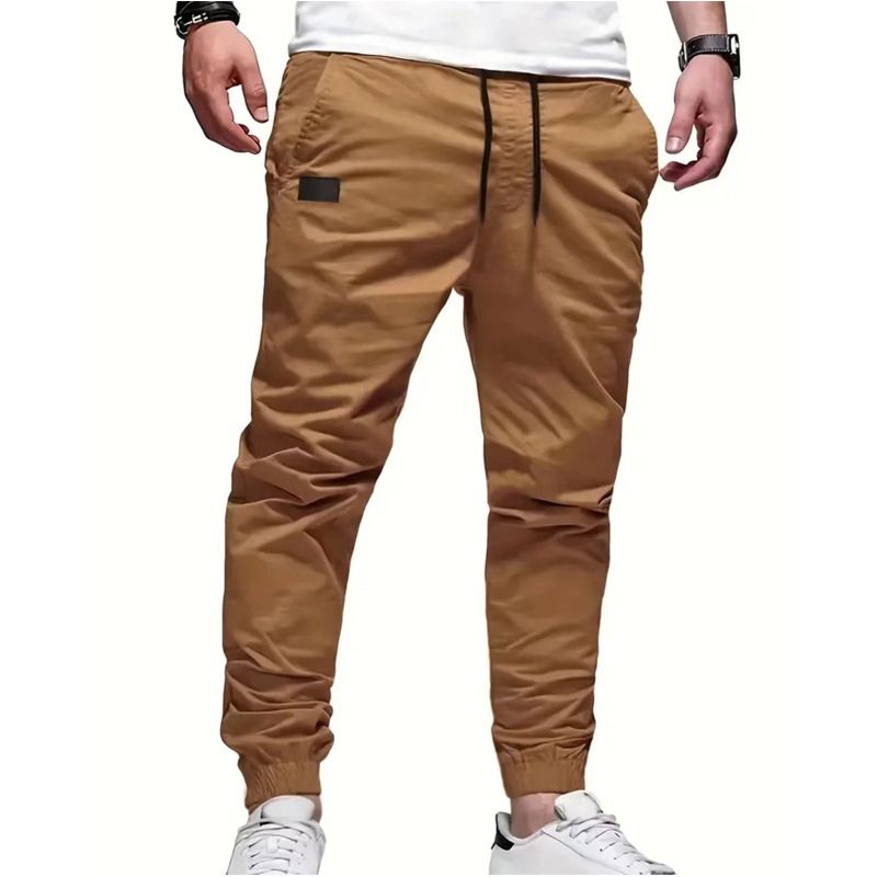 New casual sports men's jogging work pants, solid color slim fit leg binding pants_voghion.com