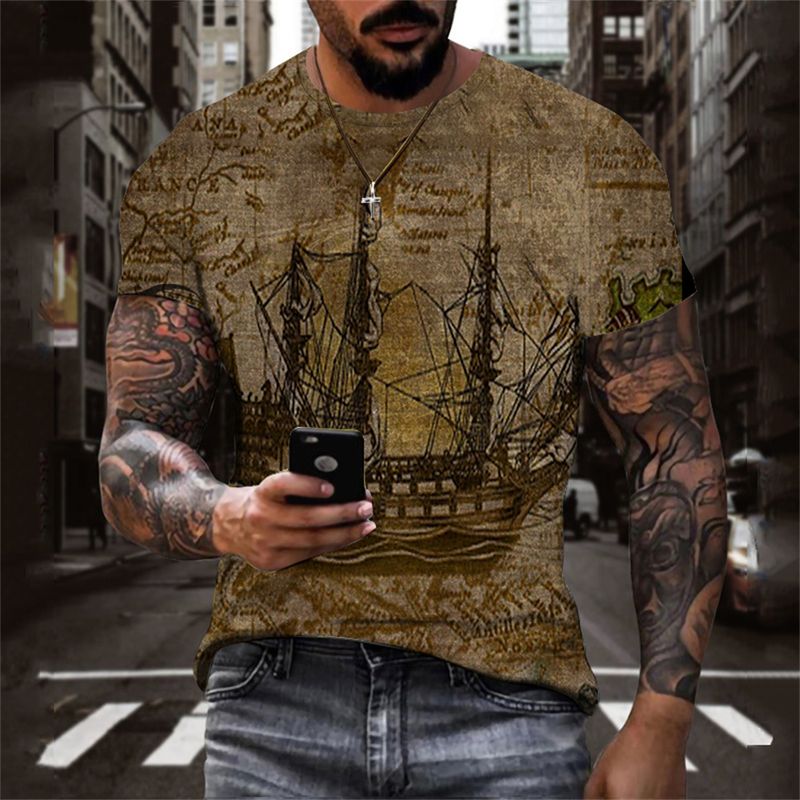 Kurzarm T-Shirt Herren Kreativdruck 3D Digitaldruck Pullover Rundhals Kurzarm T atmungsaktiv und bequem_voghion.com