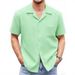 New Products Men's Summer Suit Collar Solid Color Short Sleeved Waffle Men's Shirt_voghion.com