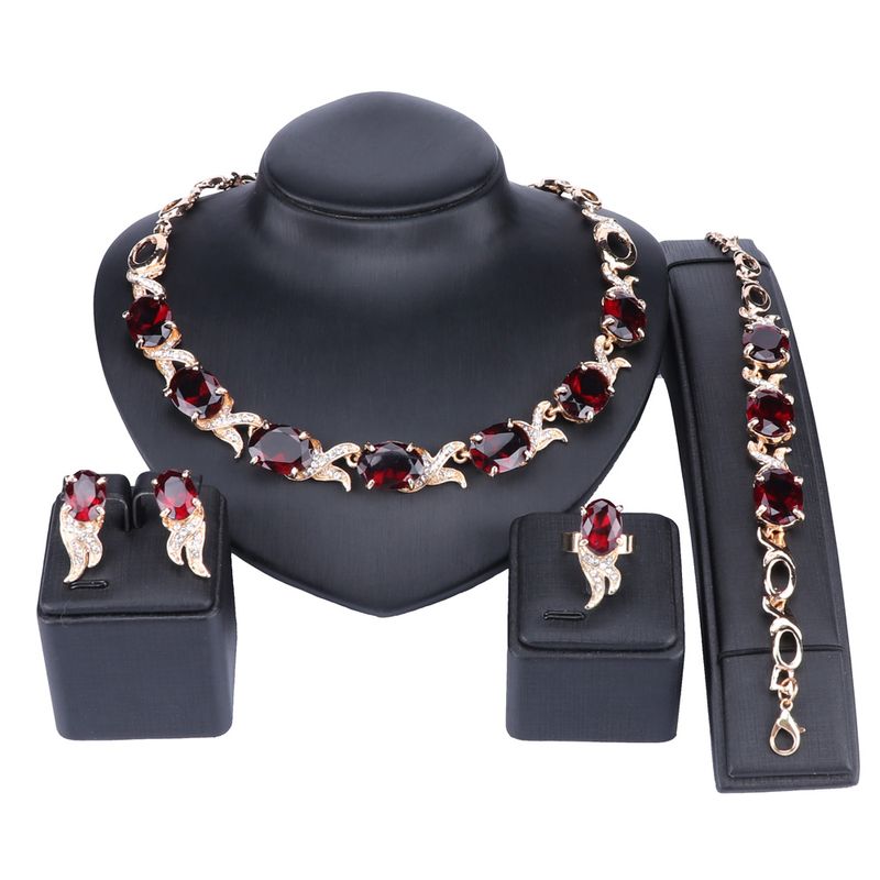 Hochzeit Rot Kristall Trendy Halskette Schmuck Sets Party Frauen Afrikanische Perlen Braut Halskette Ohrringe Zubehör_voghion.com