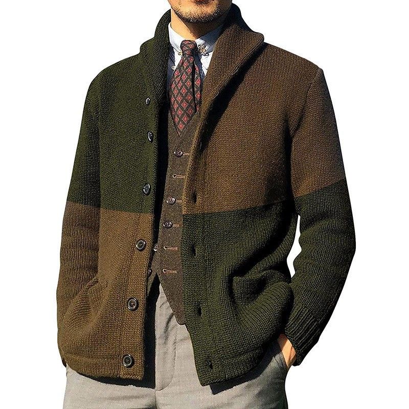 Herrenbekleidung dünnes Revers Herren farblich passende Langarm-Jugenddesign All-Match-Strickjacke Strickpullover Herren_voghion.com