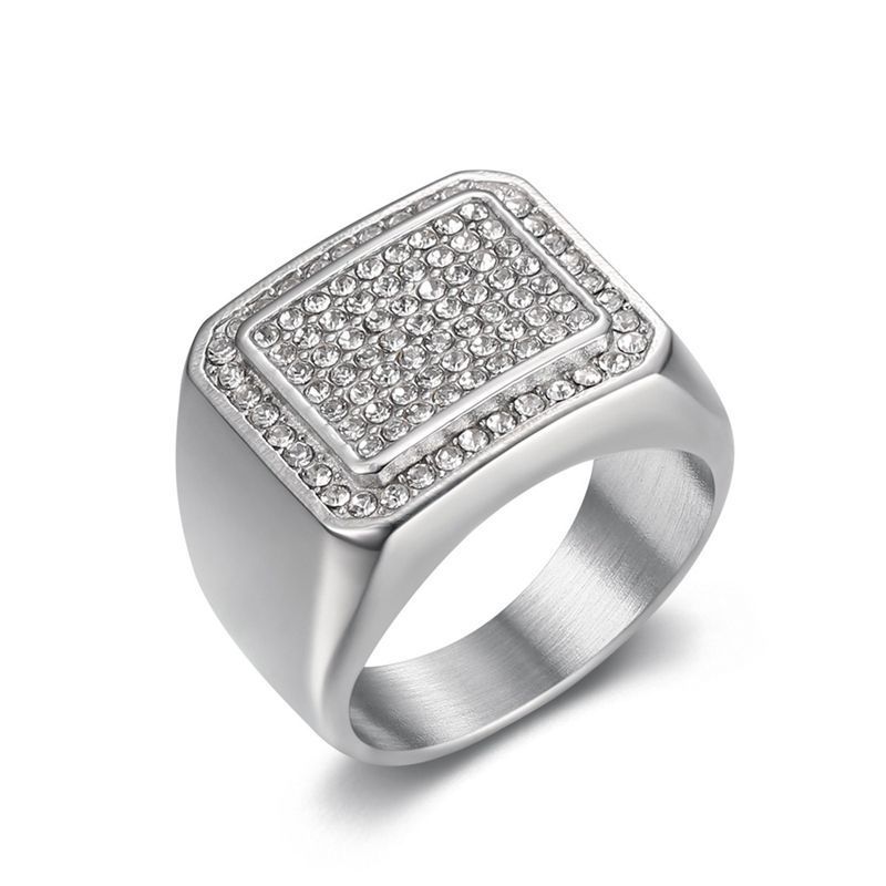 Neuer Mode-Hip-Hop-Schmuck Titanstahl Vakuumplattierter Herrenring mit Volldiamanten_voghion.com